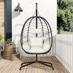 LEX CRAFT Hanging Egg Chair with Stand, Swinging Egg Chair Outdoor Indoor, Hanging Basket Chair with Cushion, Patio Wicker Hammock Chair 350lbs Capacity for Porch, Balcony, Backyard, Garden (Beige)