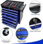 7 Drawers Rolling Tool Cart on Wheels, Multifunctional Organizer Tool Chest Tool Case , Trolley Tool Storage Tool Box for Workshop,Garage,Repair Shop (7 Drawers 24.2"W×12.9"D×29.9"H-Black&Blue)