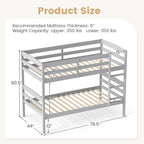 KOMFOTT Bunk Bed Twin Over Twin, Bed Frame w/Full-Length Guardrail & Integrated Ladder, Wood Bunk Bed for Small Space, Converts to 2 Individual Beds for Kids & Adults, No Box Spring Needed