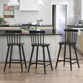 LUE BONA Windsor Wooden Bar Stools Set of 3 for Kitchen Island, Farmhouse 24 Inch Counter Height Stools Chairs with Spindle Back, Black