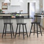 LUE BONA Windsor Wooden Bar Stools Set of 3 for Kitchen Island, Farmhouse 24 Inch Counter Height Stools Chairs with Spindle Back, Black