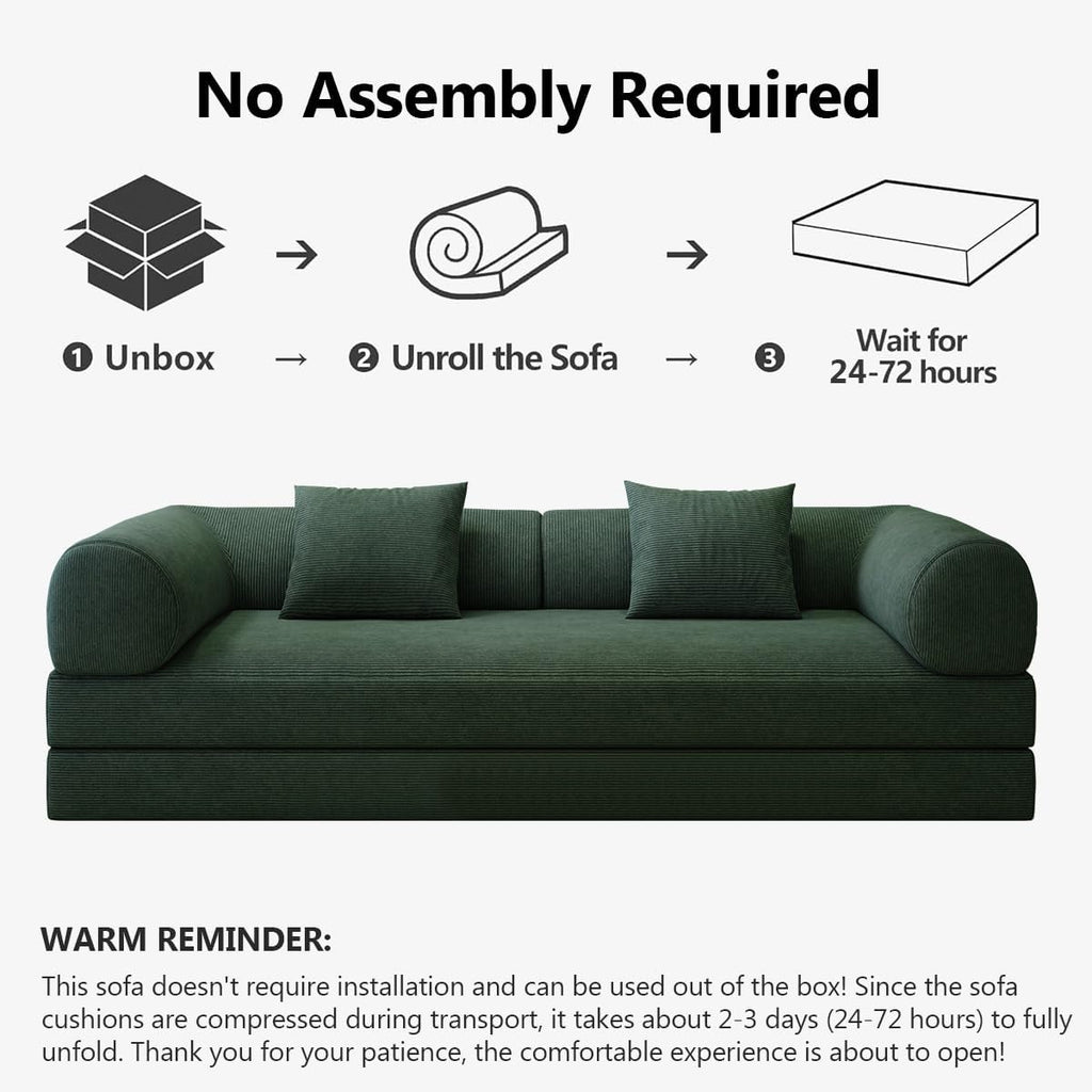 78.8" Modular Sofa Bed - 4-in-1 Convertible Design with Corduroy Fabric and High Density Sponge, Removable Cover and Fixed Frame