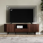 DHH 71" Fluted TV Stand with Power Outlet for TVs up to 80", TV Console with Adjustable Shelves and Sliding Door,Mid Century Modern Entertainment Center for Living Room,Bedroom (Walnut, 71Inch)