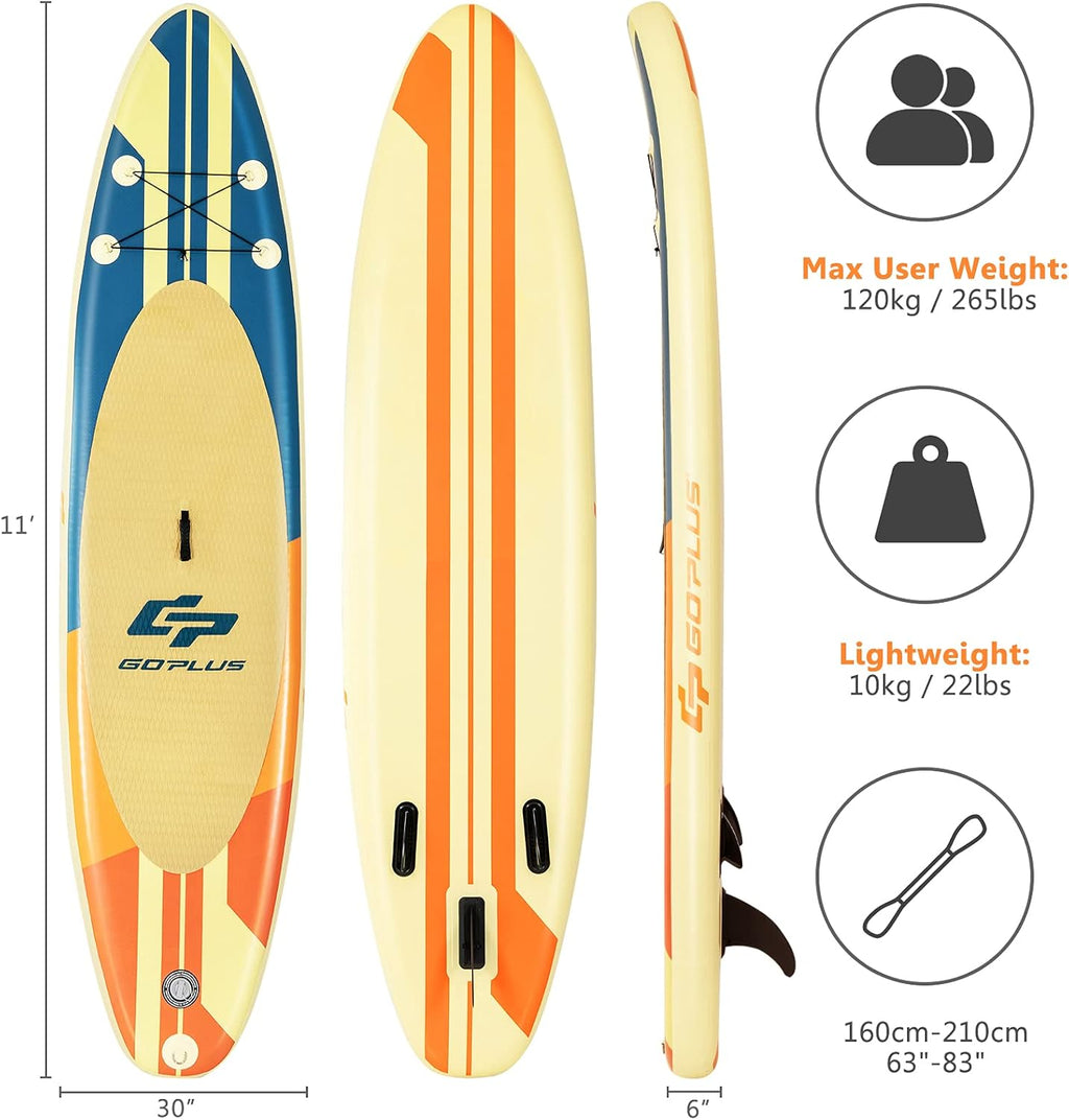 Goplus Inflatable Stand up Paddle Board, 10'/10.5'/11' SUP 6" Thick with Premium Accessories, Adjustable Aluminum Paddle, Leash, Carry Bag, Hand Pump, Removable Fin, ISUP for Adults