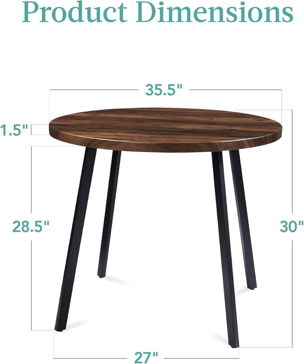 Best Choice Products Round Dining Table 35.5”, Mid-Century Modern Kitchen Table for 2-4 People, Small Space Apartment Dinette, Wood Top W/Steel Legs - Dark Brown