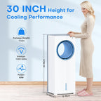 Windowless Portable Air Conditioner, 30" Evaporative Air Cooler w/Dual Tanks for 24H Cooling, 4 Modes & 3 Speeds, 28FT Remote&Timer, 360° Rotation Swamp Cooler Air Conditioner for Bedroom