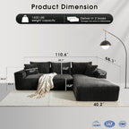 WorthFurni Cloud Modular Sofa Couch with L-Shape Chaise,Modern Sectional with Deep Seat, Upholstered Couches for Living Room Bedroom,No Assembly Required, Plush Corduroy Fabric 110.4"(Black)