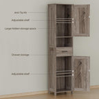 Homhedy 67" H Tall Bathroom Storage Cabinet with 2 Barn Doors and 1 Drawer, Narrow Storage Unit, Adjustable Shelves, Floor Cabinet for Bathroom, Living Room, Entryway, Kitchen, Greige, (15.7" W)