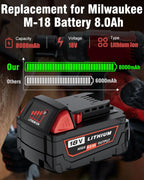 HOCHSTERN 4Pack M-18 Battery 8.0Ah Replacement for Milwaukee 18V Battery 48-11-1862 48-11-1852 48-11-1880 Compatible with Milwaukee 18 Volt Batteries Cordless Power Tools