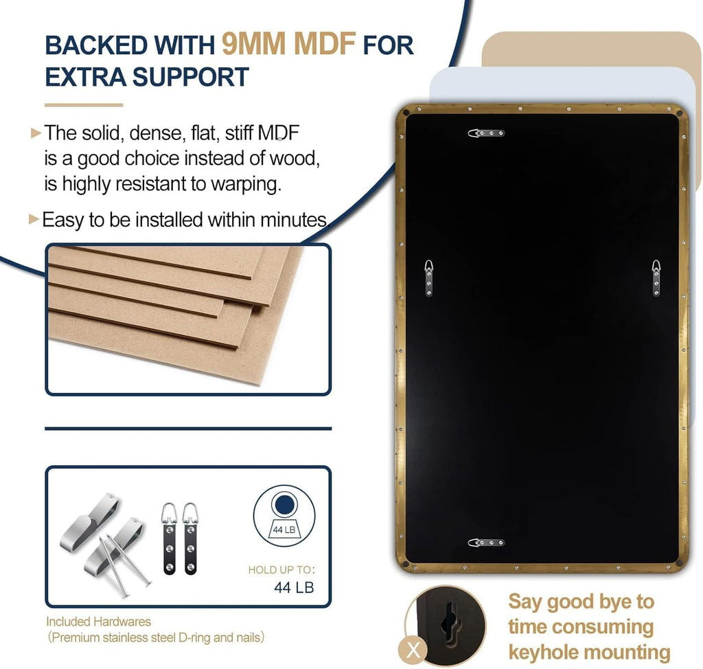 ANDY STAR 30"x48" Brass Gold Bathroom Mirror, Large Wall Mirror for Bathroom, Rounded Rectangle Mirror in Premium Stainless Steel Metal Frame Hangs Horizontal Or Vertical (Brushed Gold)