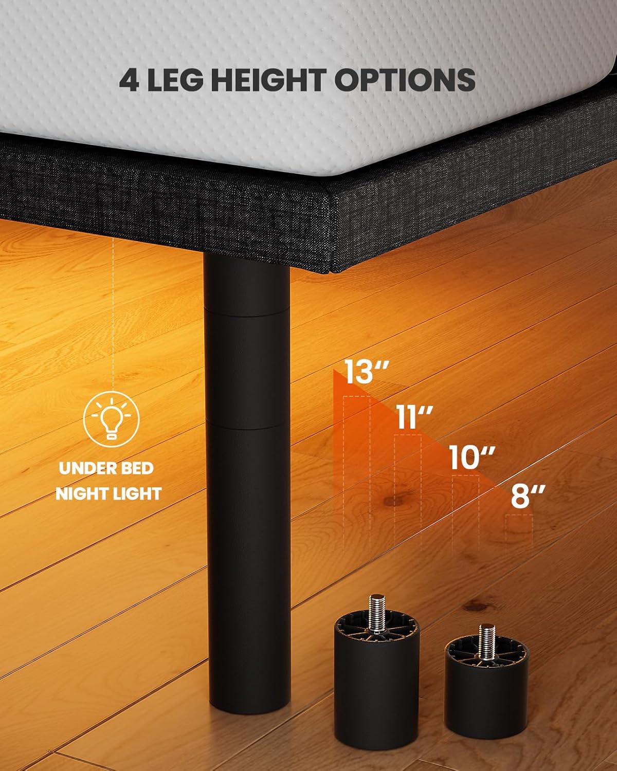Amada Queen Adjustable Bed Frame with Massage, Head & Foot Incline, Wireless Remote, 4 Built-in USB Ports, LED Night Light, 4 Height-Adjustable Legs, Electric Bed Base, 01B-Q1