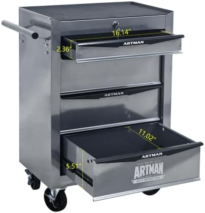 Iron-Top Rolling Tool Chest with Lockable Wheels and Side Handles, 7-Drawer Tool Storage Cabinet with Ball Bearing for Garage, Repair Shop, Required Assembly, Large Storage Capacity (Iron, 4-Gray)