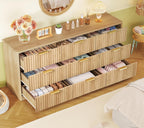 TEENFON Fluted Dresser for Bedroom with 9 Drawers, 63" Wide Modern Chest of Drawers with Metal Handle & Curved Profile Design, Wood Closet Clothes Storage Organizer for Living Room, Hallway, Natural