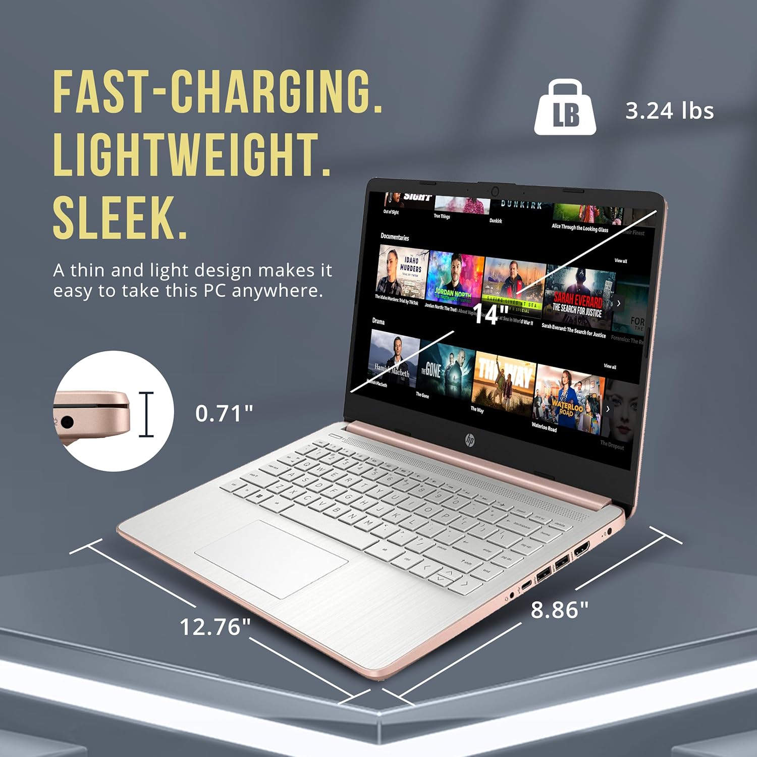 HP Stream 14" HD BrightView Laptop  Intel Celeron N150  16GB RAM  416GB Storage (128GB eMMC + 288GB Docking Station Set)  Intel UHD Graphics  720p Camera  Wi-Fi  1 Year Office 365  Win 11 S  Gold