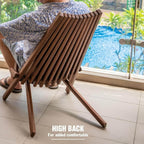 Melino Wooden Folding Tamarack Chairs, FSC Certified Acacia Low Profile Adirondack Chairs, Wood Folding Chair for Outdoor, Patio, Porch, Pool, Backyard, Garden, Balcony and Deck - Chestnut - Single