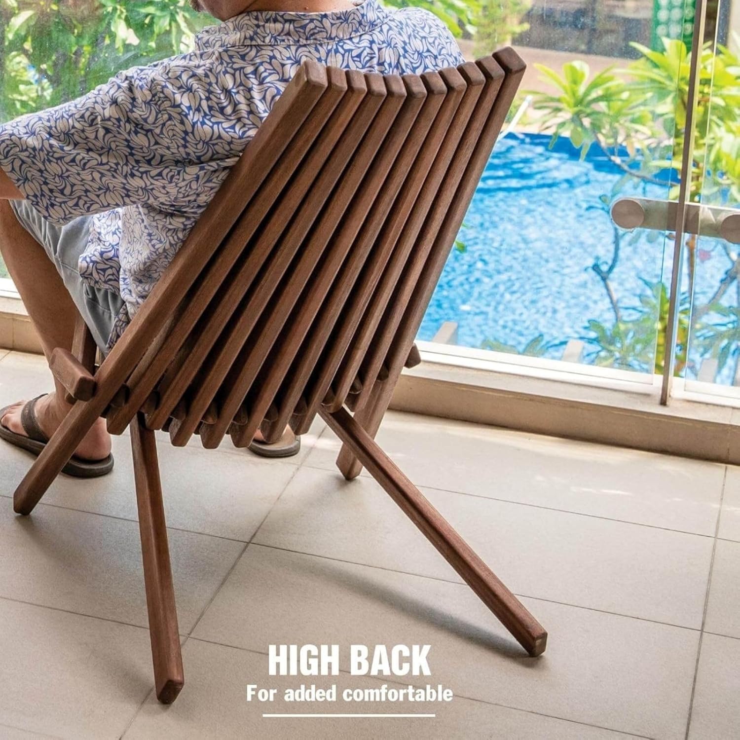 Melino Wooden Folding Tamarack Chairs, FSC Certified Acacia Low Profile Adirondack Chairs, Wood Folding Chair for Outdoor, Patio, Porch, Pool, Backyard, Garden, Balcony and Deck - Chestnut - Single