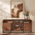 TV Stand for TVs Up to 65'' - Unique Curved Profile, FSC-Certified Wooden Board Entertainment Center with Adjustable Shelves and Storage Cabinet Modern Media Console for Living Room