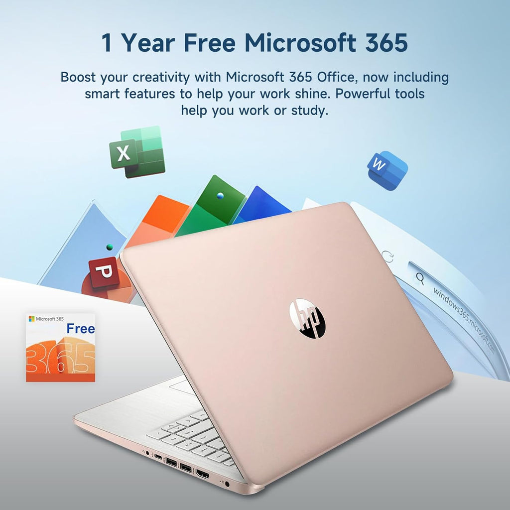 HP 14 Laptop  Quad-Core (Beat i3) 8GB RAM 256GB Storage(128GB UFS + 128GB SD Card) 1-Year Office 365 Copilot AI Computer for Student Study Back to School Win11 w/GM Accessory