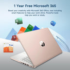 HP 14 Laptop  Quad-Core (Beat i3) 8GB RAM 256GB Storage(128GB UFS + 128GB SD Card) 1-Year Office 365 Copilot AI Computer for Student Study Back to School Win11 w/GM Accessory