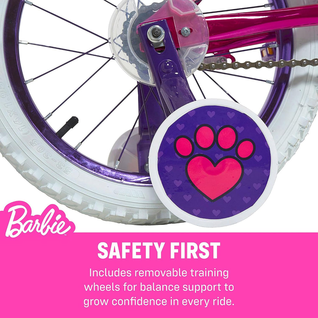 Dynacraft Barbie 16-inch Girls' Bike for Kids Ages 5-7 Years - Fun and Stylish Design, Sturdy and Durable, Perfect for Kids Learning to Ride, Easy to Assemble, Ideal for Young Riders