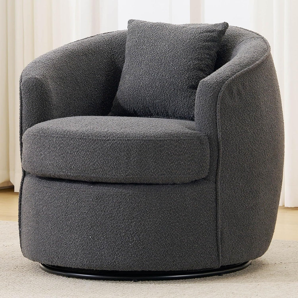 Swivel Barrel Chairs  .32 Inches Wide No Assembly Round Upholstered Armchairs Accent Chairs Single Sofa Chair for Living Room (Dark Grey, Set of 2)