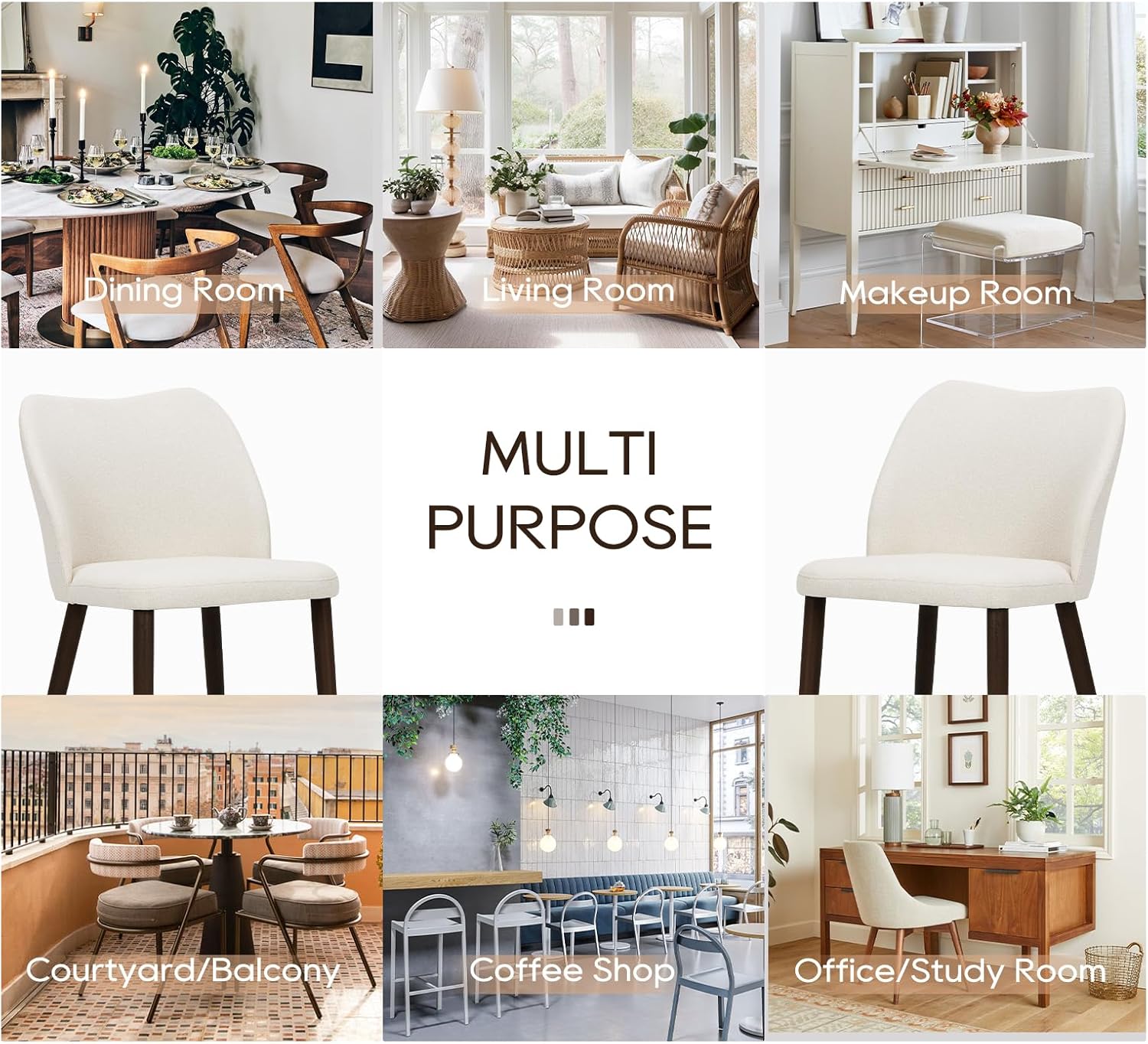 COLAMY Upholstered Dining Chairs Set of 4, Modern Fabric Dining Room Kitchen Side Chair with Padded Seat and Wood Legs for Restaurant/Cafe, Beige