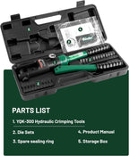 16 Ton Hydraulic Wire Crimper Battery Cable Lug Terminal Crimping Tool WIth Standard US cable Dies,Crimps 6 AWG to 600 MCM, Cable Crimping Tool with 13 Pairs of Standard US cable Dies