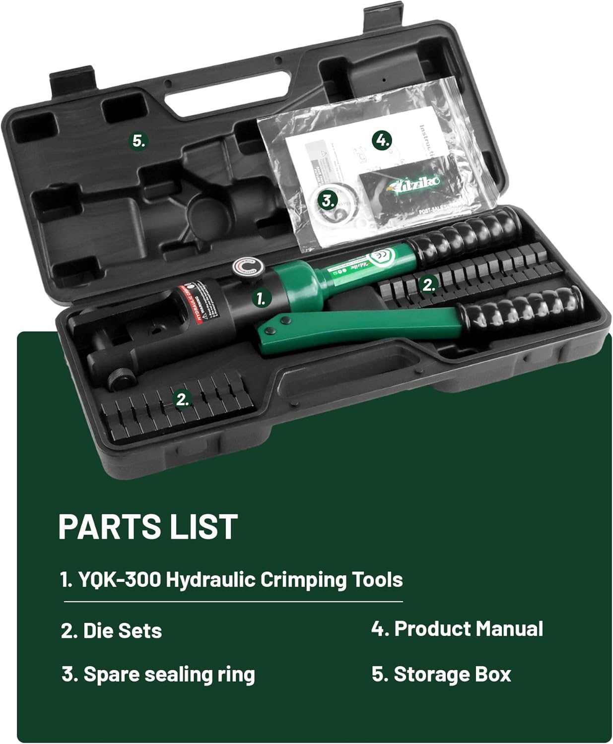16 Ton Hydraulic Wire Crimper Battery Cable Lug Terminal Crimping Tool WIth Standard US cable Dies,Crimps 6 AWG to 600 MCM, Cable Crimping Tool with 13 Pairs of Standard US cable Dies