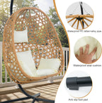 Hanging Egg Chair with Stand & Cushions - All-Weather Rattan Swing Chair for Patio, Balcony, Garden (Modern Boho Design, Ready-to-Use Indoor Outdoor)-Beige