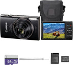Canon PowerShot ELPH 360 HS A Digital Camera (Black) | 20.2MP CMOS Sensor  12x Optical Zoom & Built-in Wi-Fi | Compact Point-and-Shoot for Travel  Family & Everyday Photography (7280C001) + 64GB Card