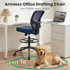 Armless Drafting Chair Tall Office Chair for Standing Desk - Adjustable Height Mesh Ergonomic Drafting Stool with Foot Ring & Wheels, Rolling Counter Height Computer Chair for Home Office