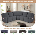 VANSOFY Extra Large Reclining Sectional Couch Covers, Washable 5-Piece Sofa Covers for L Shape Sectional Sofa Corner Seater, Thick, Soft Sofa Slipcovers (5 Seat Recliner Cover,Charcoal Gray)