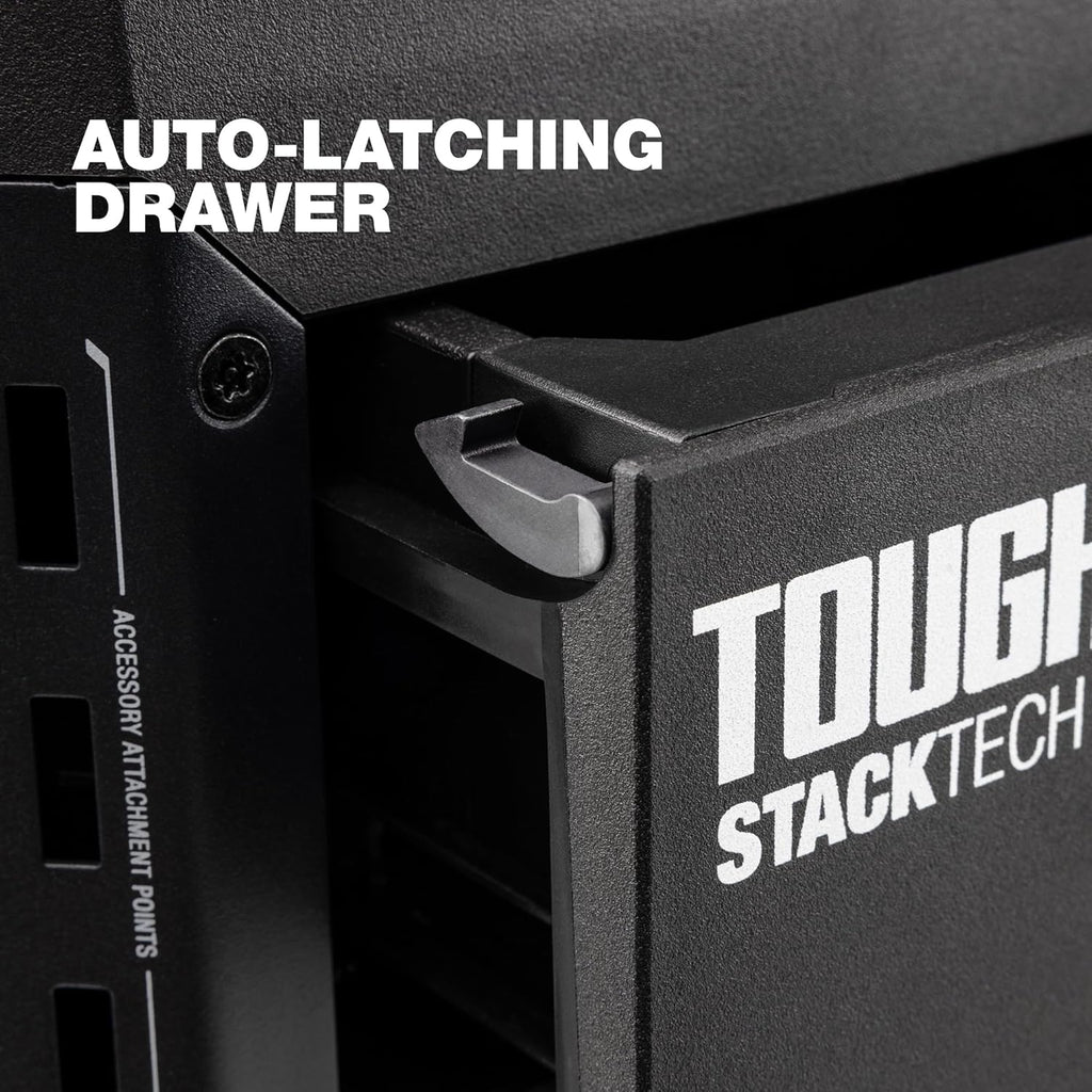 ToughBuilt StackTech 1 Drawer Tool Box, Heavy-Duty Portable Tools Chest, 50 lb Capacity - Stackable Toolbox Storage Organizer with 8 Dividers, Auto-Latching Drawers and Accessory Rails