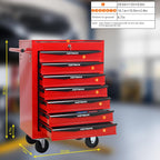 Red Metal Tool Chest with Wheels,Portable Rolling Tool Cabinet with 7 Drawers,Large Tools Chests & Cabinets with Key Locking/Pull Handle/Ball Bearing Slide for Garage Warehouse (Red+Black 7-Drawer)