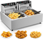 Commercial Deep Fryer, 3400W Electric Countertop Fryer with 2 Baskets & Lids, 22.8QT Dual Tank Stainless Steel Deep Fryer for Restaurant, Food Truck, Party