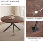 45.3'' Walnut Round Dining Table Set for 4, Mid Century Modern Small Coffee Set for Dining Room Kitchen Apartment (Dark Walnut Table + 4 Black Chairs)
