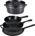 Amazon Basics Pre-Seasoned Cast Iron 5-Piece Cookware Set, Oven Safe, Cooks Evenly, 14.17 x 12.2 x 10.63 in, Black