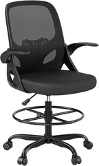 Kensaker Drafting Chair Tall Office Chair, Ergonomic Standing Desk Chair with Adjustable Foot Ring and Flip-up Armrests, Mesh Computer Chair for Art Studio, 300 LBS, Black