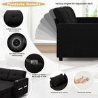 ACMEASE110“ U-Shaped Pull Out Sofa Bed w/Storage Chaise & Adjustable Back, Chenille Sectional Sofa w/USB Port,Tufted Sleeper Couch w/Cup Holders for Living Room, Black