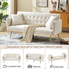 72"Modern Velvet Sofa Bed Futon,Convertible Folding Sleeper Bed Couches with 3 Adjustable Backrests,Tufted Recliner Loveseat with Golden Chrome Legs for Small Living Room Office (Beige+buttons tufted)
