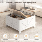 Yaheetech Farmhouse Lift Top Coffee Table with Storage, Square Coffee Table for Living Room, 31.5 Inches Center Tables with Large Hidden Storage Compartment for Home Office, White & Light Oak
