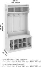 Bush Home Woodland 40W Hall Tree and Shoe Storage Bench with Shelves in White Washed Maple, Cubbies and Coat Hooks for Foyer, Mudroom or Entryway