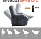 BOSMILLER Power Lift Recliner Chair with Massage and Heat for Elderly, Electric Recliner Single Sofa with Two Cup Holders, Extended Footrest, Side Pocket and USB Charge Port for Living Room