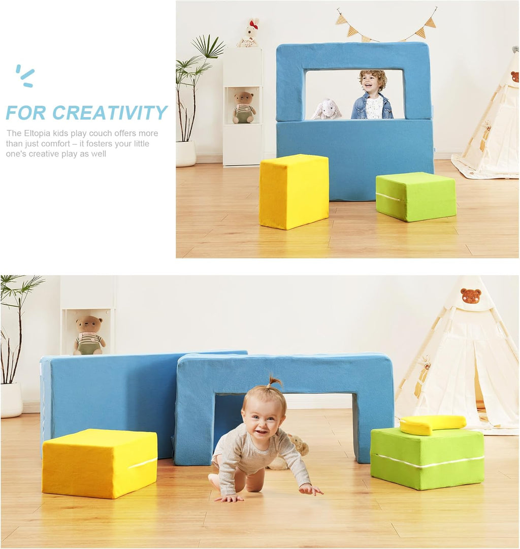 Elftopia Modular Kids Sofa,Toddler Couch Foam Armchair for Kids,Children Convertible Plush Sofa Play Set,Fold Out SofaBed(Dynami Color)
