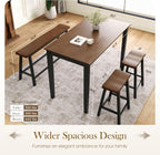 Sophia & William Dining Table Set for 4, Counter Height Table and Chairs Set of 4, Wood Kitchen Table Set with Bench and Chairs, Rectangular Breakfast Dining Set Space Saving, Walnut & Black