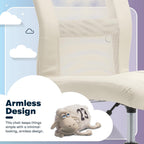 Serta Essential Armless TaskChair, Small Desk Chairs with Wheels, Breathable Mesh Back and Faux Leather, Quality Foam Cushion Seat for Comfort, Minimal Design for Vanity Table, Cream White