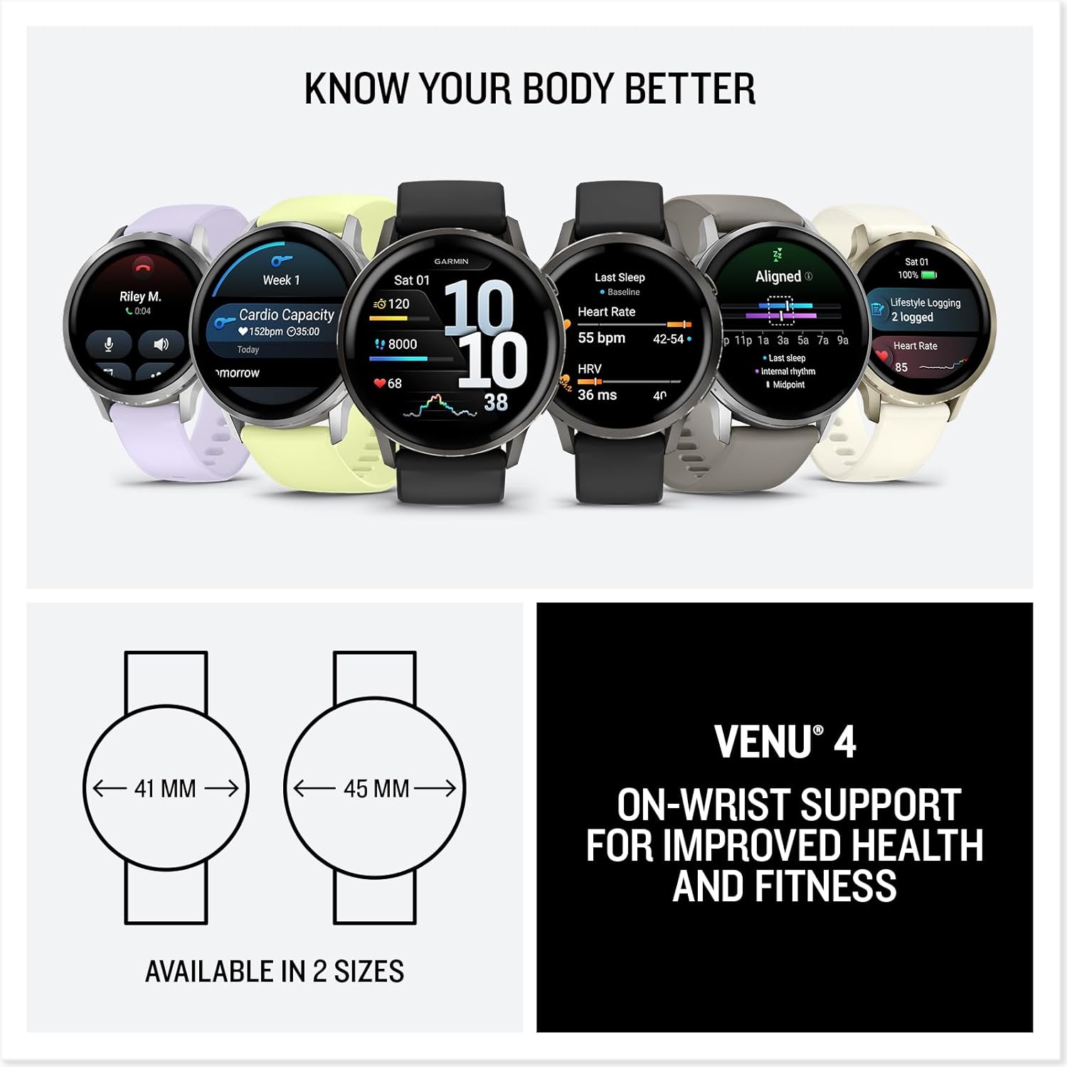 Garmin Venu 4  41mm  Advanced Fitness Tracker GPS Smartwatch  1.2" AMOLED Display  Built-in Flashlight  10 Days of Battery Life  Lunar Gold with Bone Silicone Band (Watch Bundle)