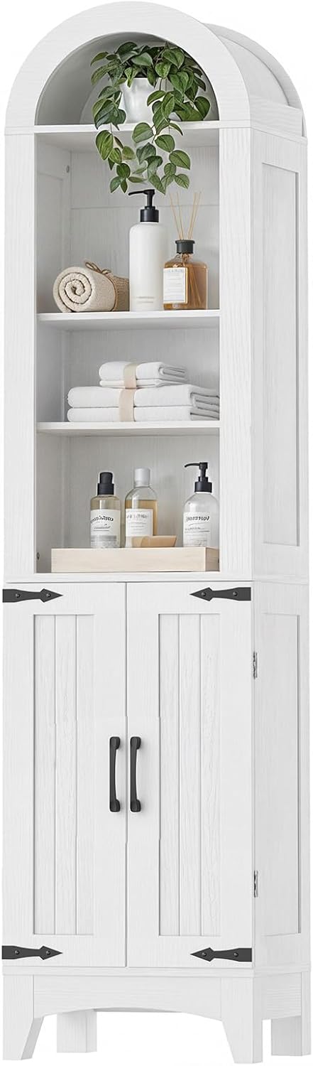 HOOBRO 67" Tall Narrow Bathroom Storage Cabinet, Arched Freestanding Floor Cabinet with 3 Adjustable Shelves and 2 Doors for Small Space, Space Saving Organizer for Bathroom, Living Room, White