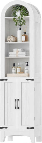 HOOBRO 67" Tall Narrow Bathroom Storage Cabinet, Arched Freestanding Floor Cabinet with 3 Adjustable Shelves and 2 Doors for Small Space, Space Saving Organizer for Bathroom, Living Room, White