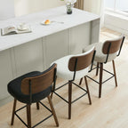 Swivel Bar Stools Set of 3, 26" Upholstered Counter Height Bar Stools with Back and Walnut Wood Legs, Faux Leather Barstools for Kitchen Counter, Black
